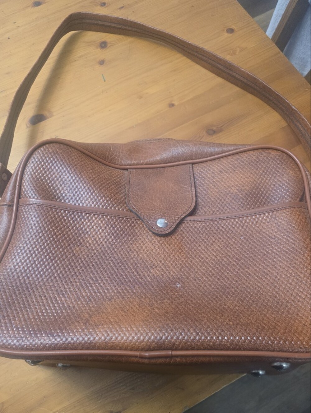 Brown Woven Crossbody Messenger Bag